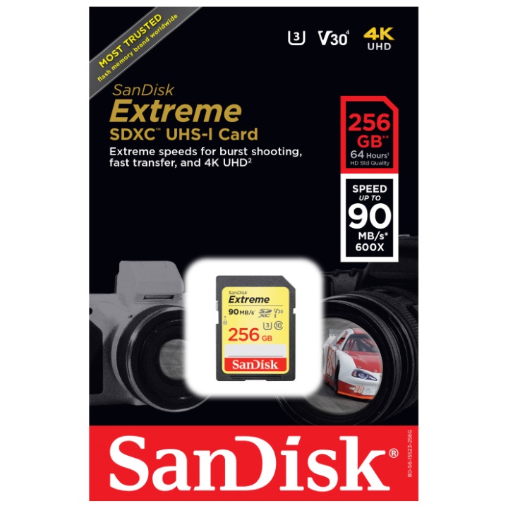 SanDisk Extreme SDXC UHS-I Memory Card 256GB 90MB/s 60MB/s W