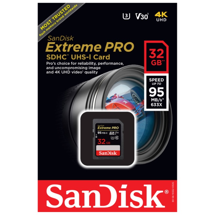 SanDisk Extreme Pro SDHC UHS-I Memory Card 32GB - 95MB/s R