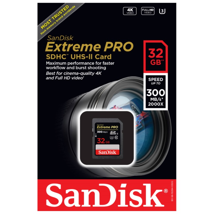 SanDisk ExtremePro SDHC UHS-II Memory Card 32GB 300MB/s R *** Replaced by SDSDXDK-032G-G